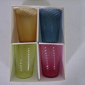 Set of 4 Neiman Marcus Highball Colored Glasses Optic Tumbler 4.25" Tall